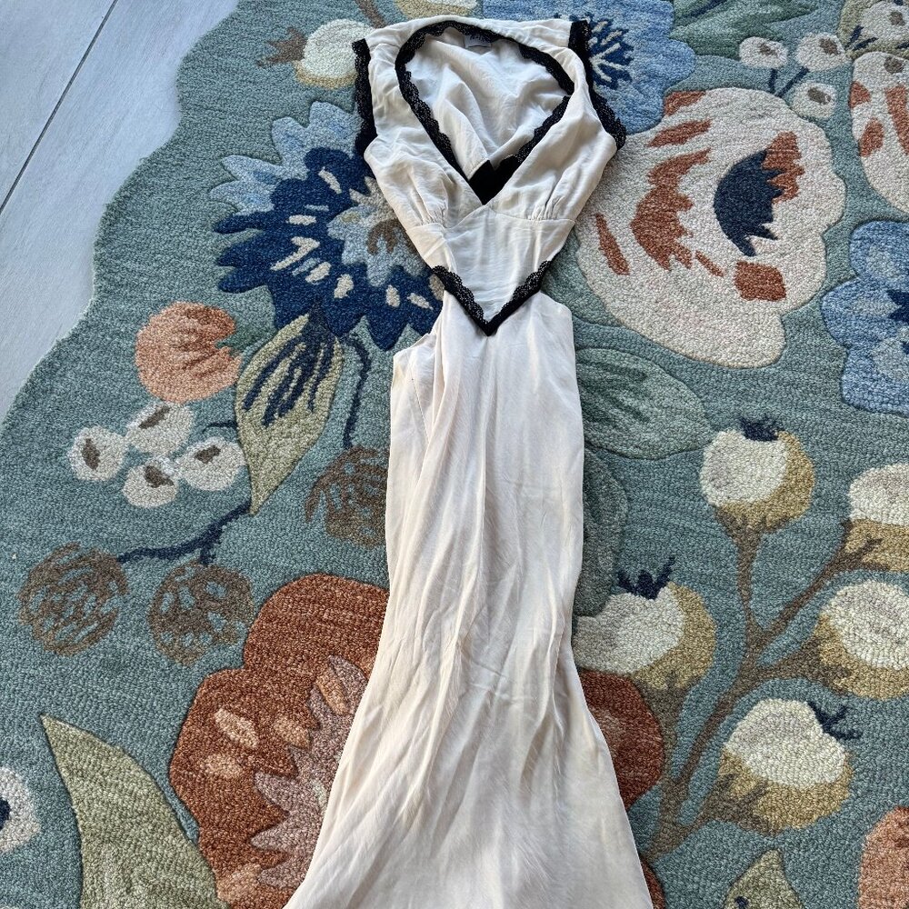 Elegant Cream Maxi Dress with Black Trim